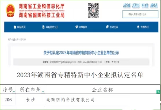 喜訊|紐帕科技獲評(píng)湖南省專(zhuān)精特新中小企業(yè)！